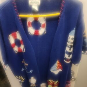 Quacker Factory Blue Cardigan with Nautical Accents